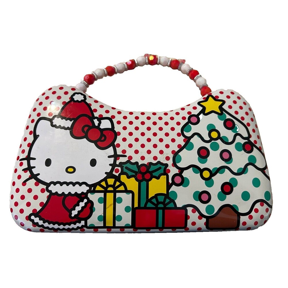 Hello Kitty Carry All Metal Tin Purse, Lunch Box Beaded 2023 Christmas Holiday